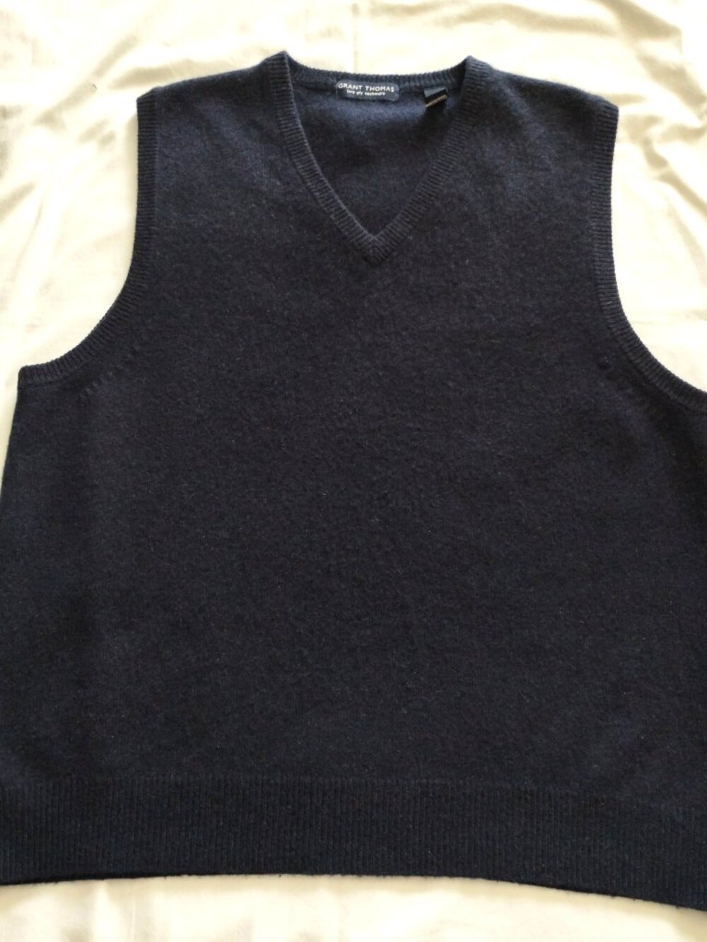 GRANT THOMAS Dark Blue 100% CASHMERE Sweater VEST Sz LARGE